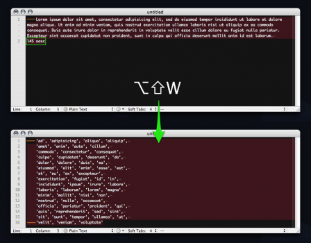 Exemple d'action de la commande TextMate Export words